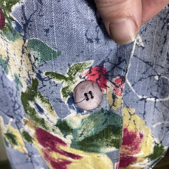 90s Y2K Danielle B Blue Woman 10 Floral Blazer Rayon Flax Cottagecore Career Art - Picture 3 of 10